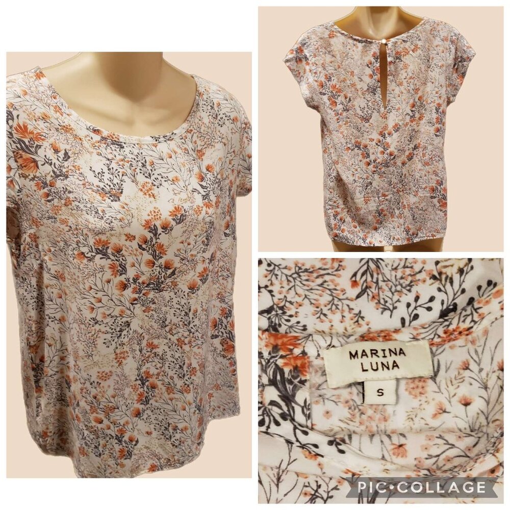 Marina Luna Womens Heritage Cottage Floral Print 100% Rayon Lightweight Blouse S